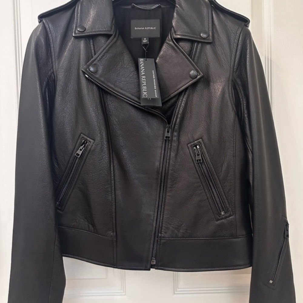 Banana Republic Dark Real Leather Moto Jacket